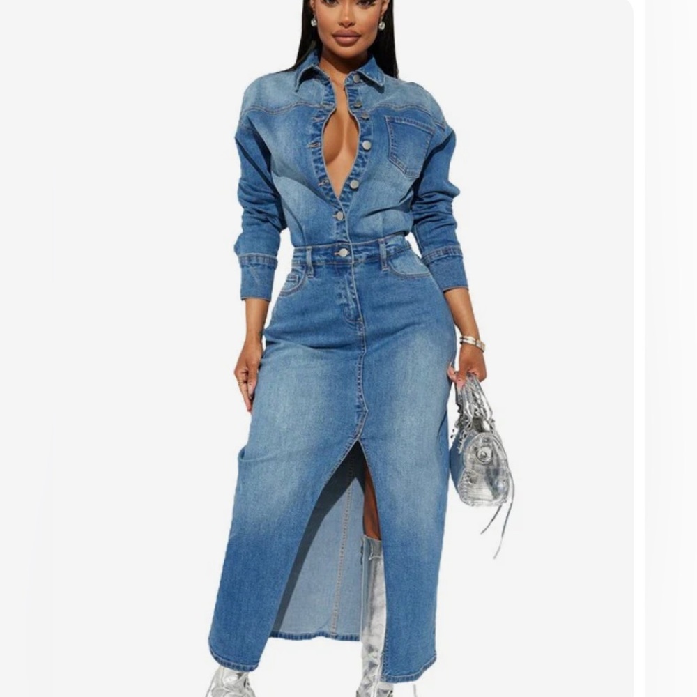 Fashion Nova Blue Denim Shirt Dress